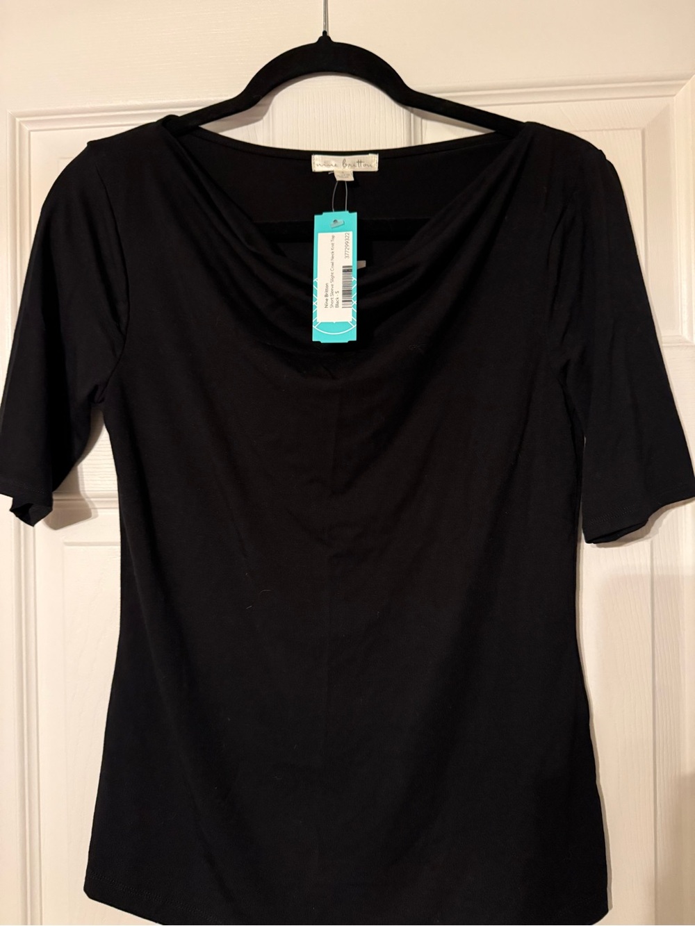 NWT Nine Britton Black Cowl Neck Short Sleeve Knit Top